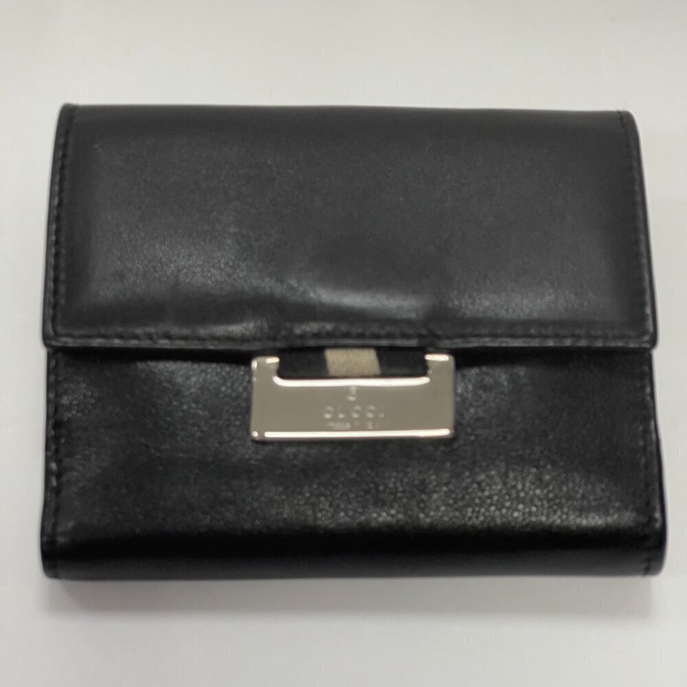 GUCCI Leather Bi-fold Compact Wallet Black - Preowned